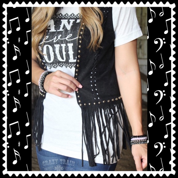 Personal NWOT Short Black Fringe Vest for Evanz01 - Picture 3 of 5